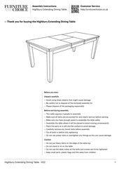 Furniture And Choice Highbury Extending Dining Table Assembly Instructions Manual