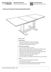 FURNITURE AND CHOICE Tokyo Extending Dining Table Assembly Instructions Manual
