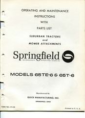 Springfield 65TE-6 Operating And Maintenance Instructions Manual