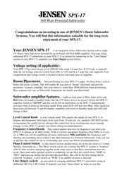 Jensen SPX-17 Quick Start Manual
