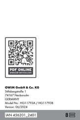 Tronic HG11793B Operation And Safety Notes