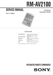 Sony RM-AV2100 - Integrated Remote Commander Service Manual