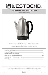 West Bend 12 CUP ELECTRIC PERCOLATOR Instruction Manual