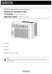 DURASTAR DRWHC081XNA1 Owners And Installation Manual