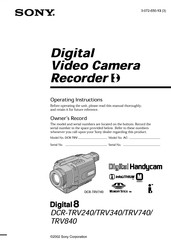 Sony Digital Handycam Digital 8 DCR-TRV840 Operating Instructions Manual