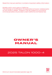 Honda SXS1000S4X 2025 Owner's Manual