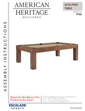 American Heritage Billiards ALTA PTAL Assembly Instructions Manual