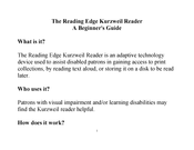 Kurzweil Reading Edge Beginner's Manual