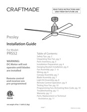Craftmade Presley PRS52 Installation Manual