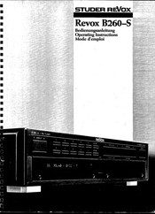 STUDER REVOX B260 Operating Instructions Manual