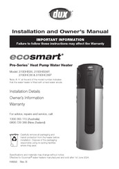 Dux ecosmart Pro 270DHB36P Installation And Owner's Manual
