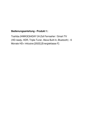 Toshiba 24 WL3C Series Quick Start Manual