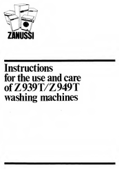 Zanussi Z949T Instructions For The Use And Care