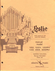CBS Electro Music Leslie 222RV Operating And Maintenance Instructions Manual