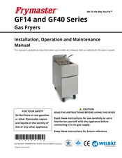 ALI WELBILT Frymaster GF14 Series Installation, Operation And Maintenance Manual