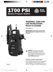 Blue Clean BC111HSB Assembly, Care And Use Instructions
