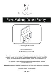 Naomi Home Vera Makeup Deluxe Vanity Assembly Instructions Manual