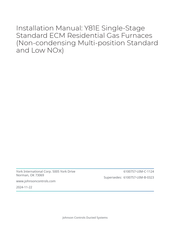 York International Johnson Controls Y81E Installation Manual