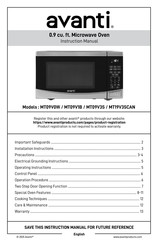 Avanti MT09V0W Instruction Manual