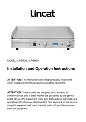 Lincat LPGR20 Installation & Operation Instructions
