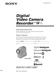 Sony Handycam DCR-PC 120BT Operating Instructions Manual