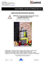 Santos Nutrisantos 65 User And Maintenance Manual