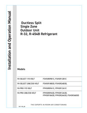 Friedrich Floating Air Select FSHSR18B3D Installation And Operation Manual