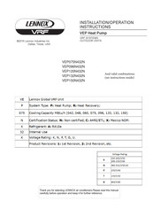 Lennox VEP Installation & Operation Instructions
