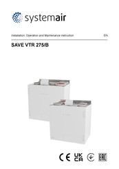 SystemAir SAVE VTR 275/B Installation,Operation And Maintenance Instruction