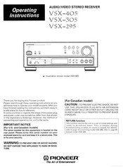 Pioneer VSX-295 Operating Instructions Manual