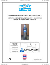 Mody Pumps M304 T Operating Instructions, Installation & Maintenance Manual Including Spare Parts List