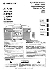 Pioneer XR-A500 Operating Instructions Manual