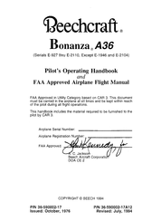 Raytheon Beechcraft Bonanza A36 Pilot Operating Handbook