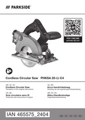 Parkside PHKSA 20-Li C4 Translation Of The Original Instructions