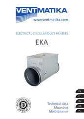 Ventmatika EKA NIS PTC PS Series Technical Data, Mounting, Maintenance