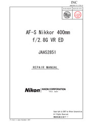 Nikon AF-S NIKKOR 400mm f/2.8G ED VR Repair Manual