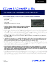Copeland CC200 BACnet/IP to E3 Quick Start Manual