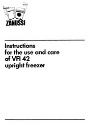 Zanussi VFi 42 Instructions For The Use And Care