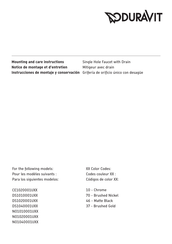 DURAVIT DS1020001U37 Mounting And Care Instructions