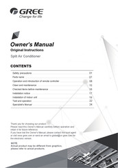 Gree GWH12AUCXD-D6DNA2D/I Owner's Manual