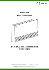 Procalor ClimaCalor ProVC 300 R Installation And Operating Instructions Manual