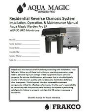 Frakco AQUA MAGIC WARDEN PRO LP Installation, Operation & Maintenance Manual