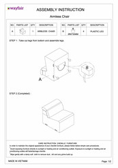 Wayfair Armless Chair Assembly Instruction Manual