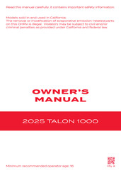 Honda TALON 1000 2025 Owner's Manual