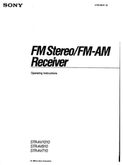 Sony STR-AV910 - Fm Stereo / Fm-am Receiver Operating Instructions Manual