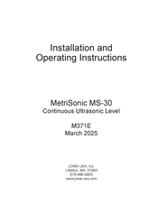 JOWA MetriSonic MS-30 Installation And Operating Instructions Manual