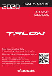 Honda SXS1000S4D 2020 Owner's Manual