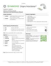 Symmons Origins ActivSense S6960E Operation And Maintenance Manual