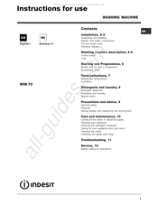 Indesit WIN 70 Instructions For Use Manual