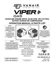 Vanair VIPER GAS Operations Manual & Parts List